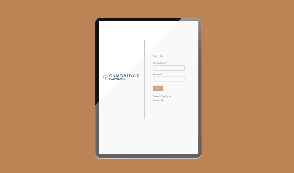 ipad with login portal for cambridge partners