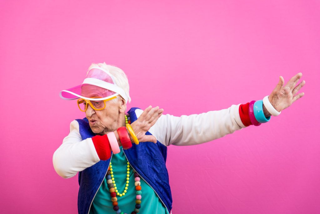 old lady dabbing