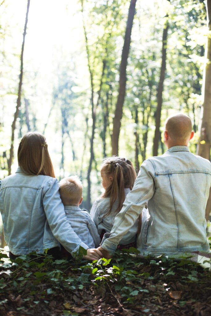 family in nature forest