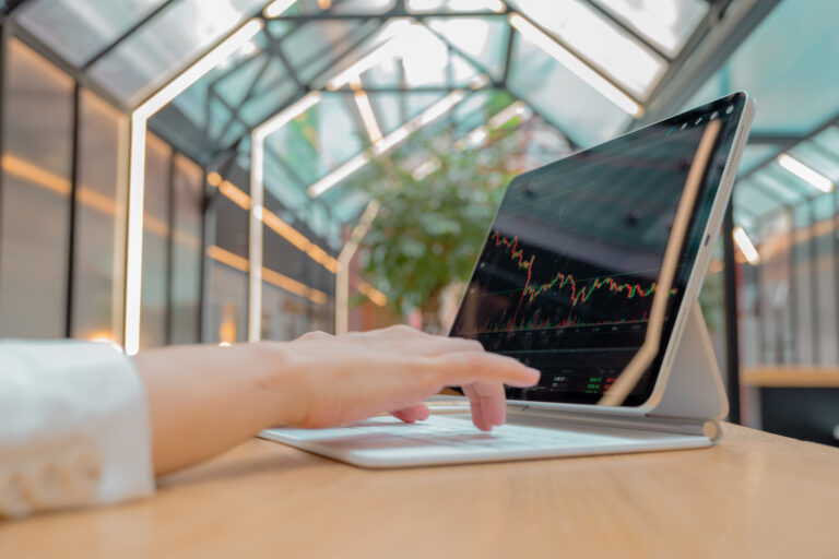 Price change chart on the laptop screen